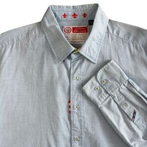 Robert Graham Solid Blue Chambray Shirt Mens 2XL Long Sleeve Button Up OG